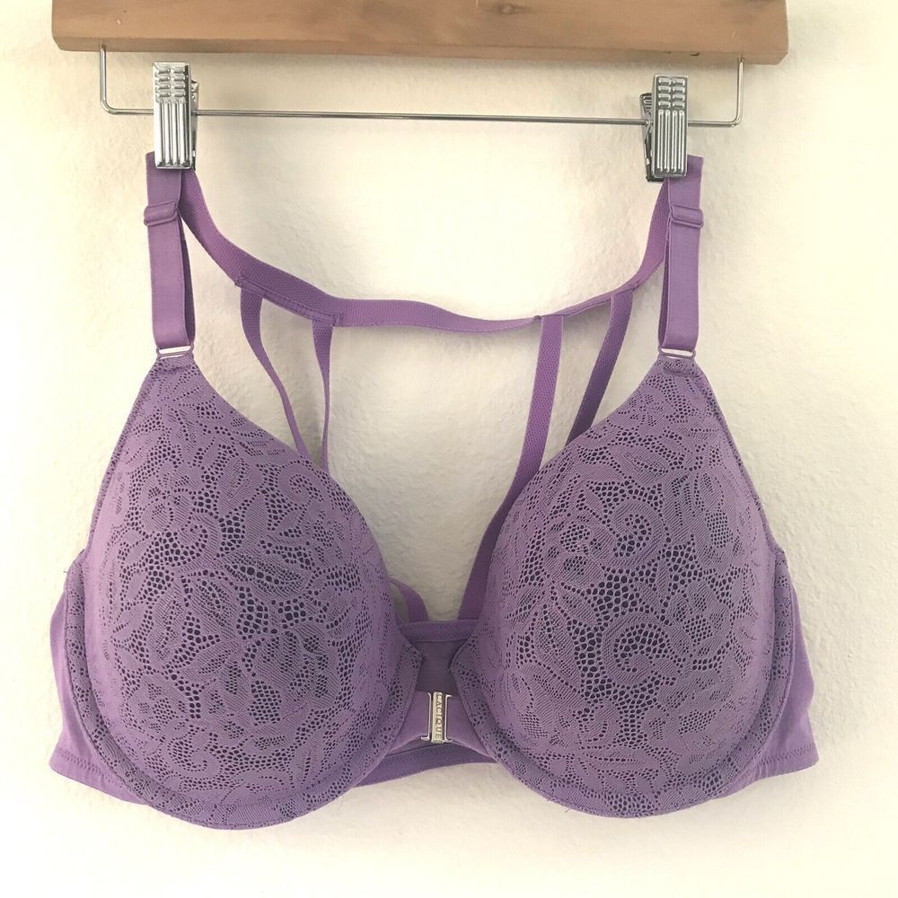 Cacique Lightly Lined T Shirt Bra 36DD Purple Racerback Underwire Front Closure